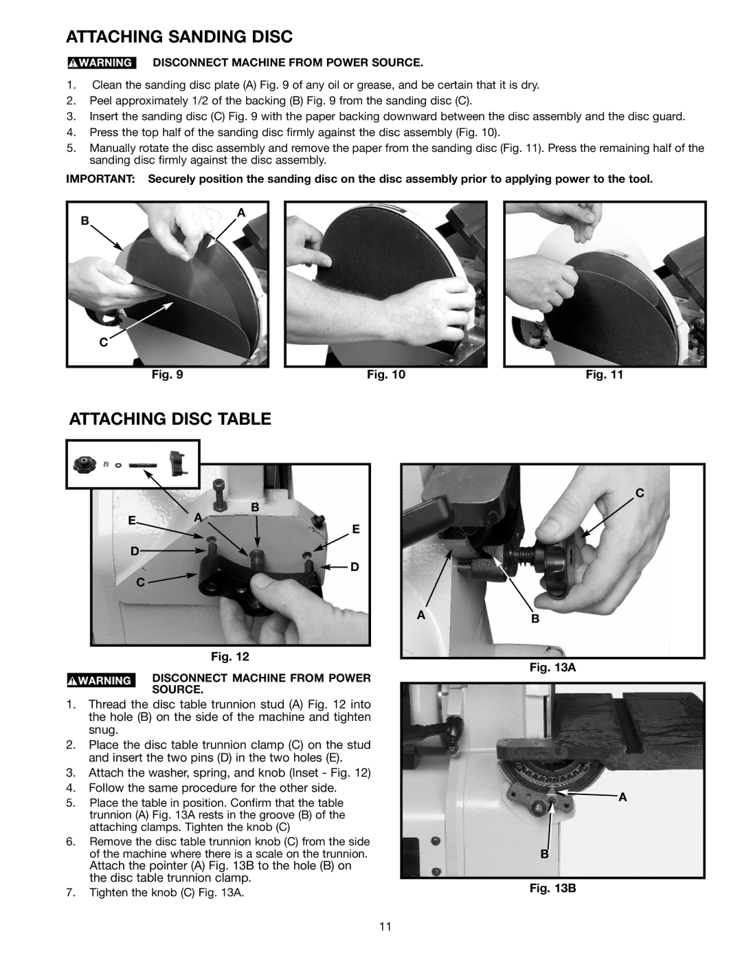 Delta (Model 31-300) instruction manual Attaching Sanding Disc, Attaching Disc Table 