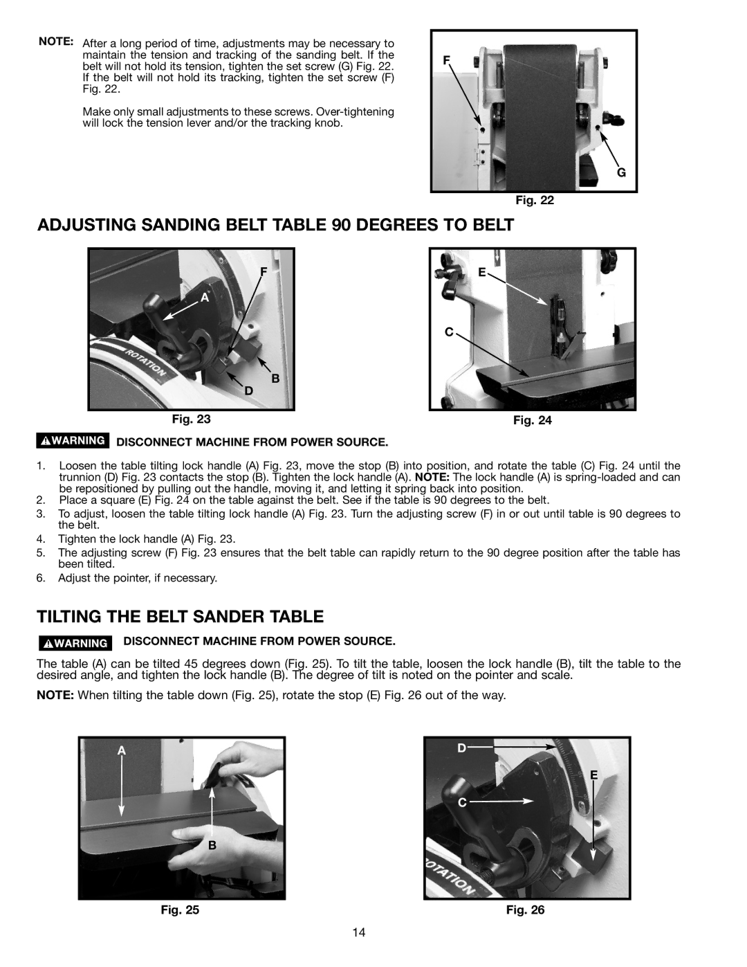 Delta (Model 31-300) instruction manual Adjusting Sanding Belt Degrees to Belt, Tilting the Belt Sander Table 