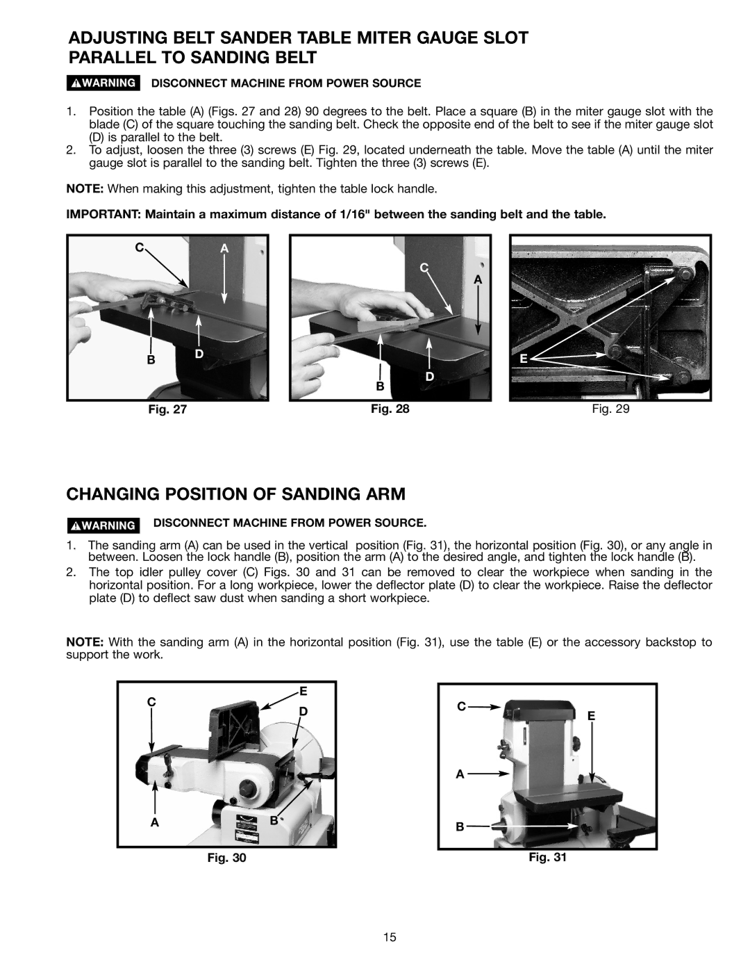 Delta (Model 31-300) instruction manual Changing Position of Sanding ARM 