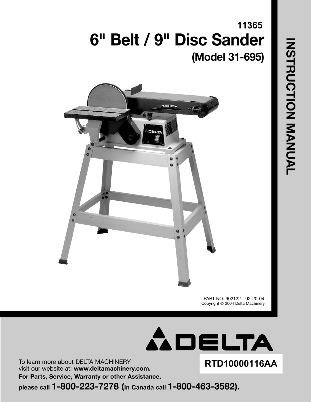 Delta (Model 31-695) instruction manual Belt / 9 Disc Sander 