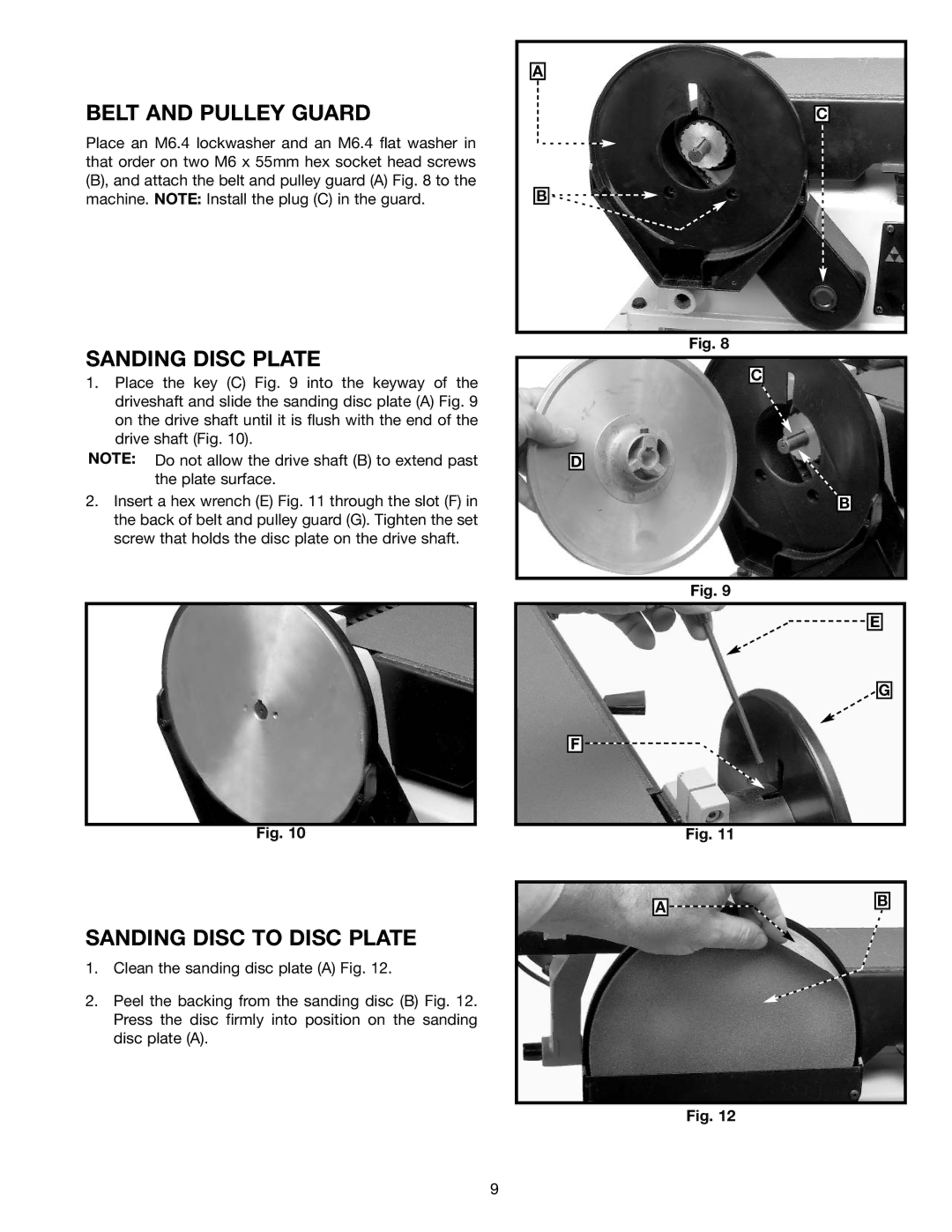 Delta (Model 31-695) instruction manual Belt and Pulley Guard, Sanding Disc Plate, Sanding Disc to Disc Plate 