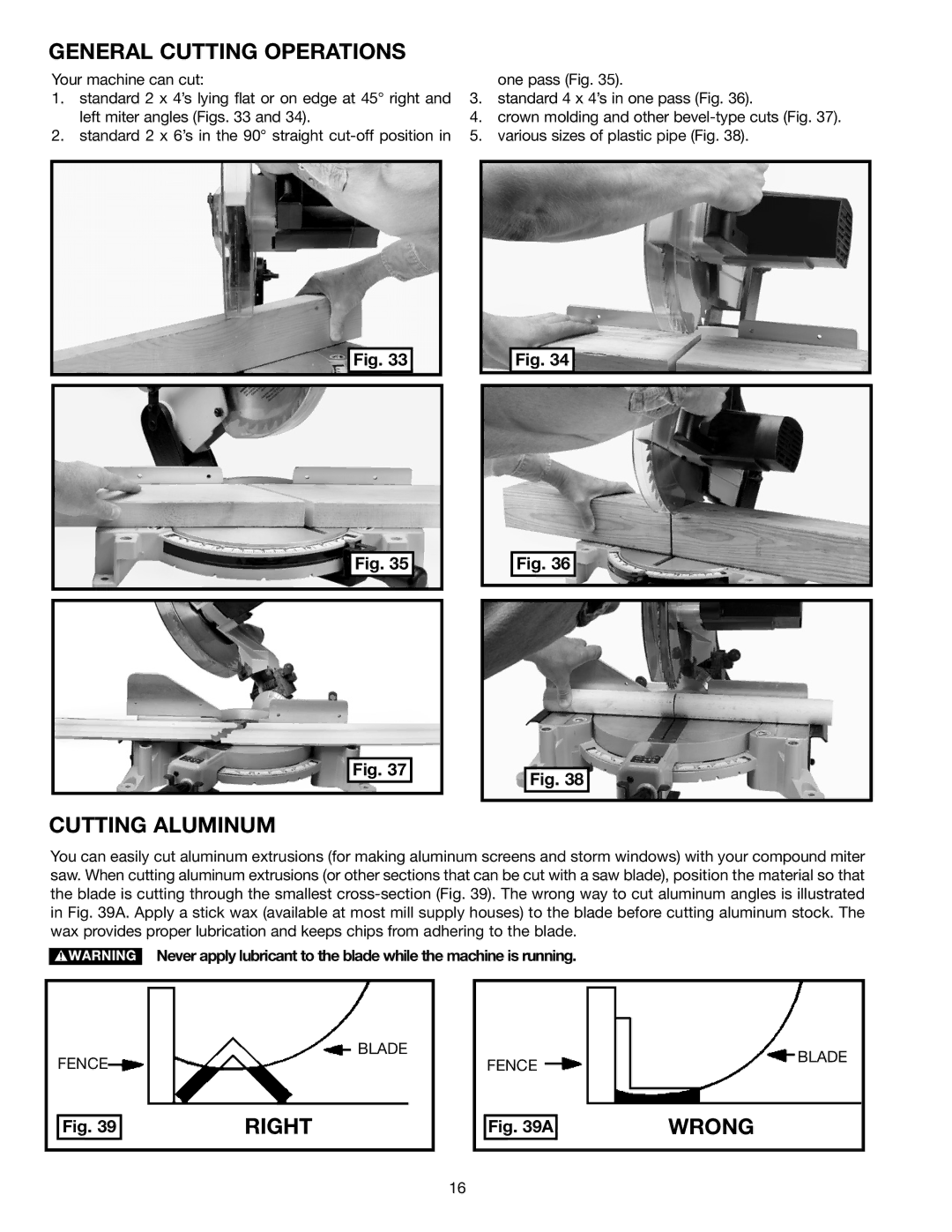 Delta MS275 instruction manual General Cutting Operations, Cutting Aluminum 