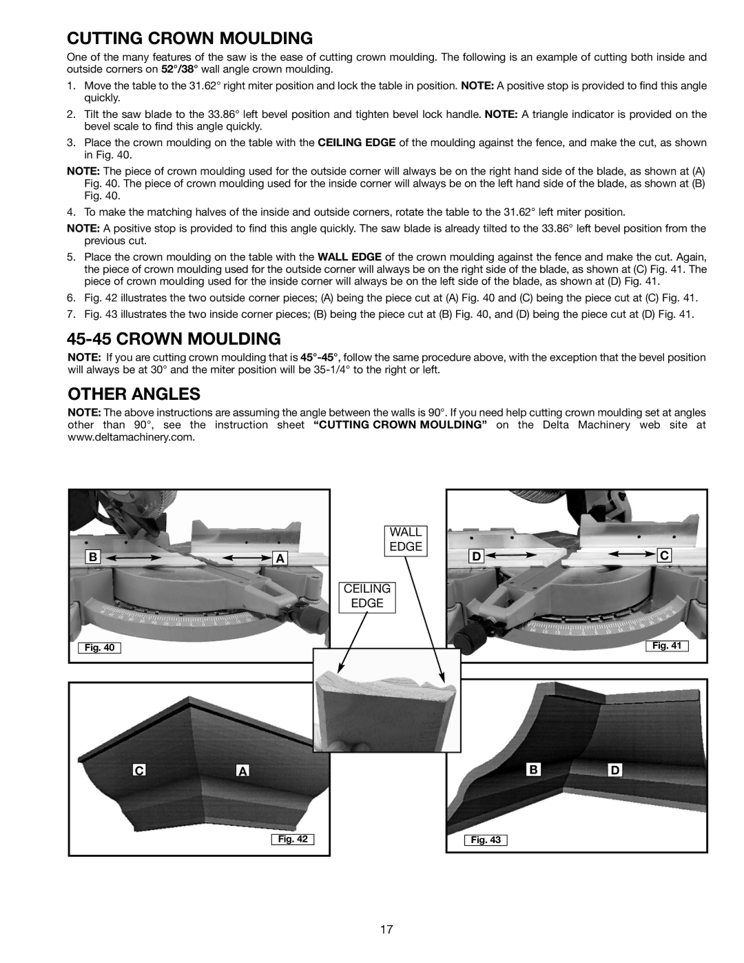 Delta MS275 instruction manual Cutting Crown Moulding, Crown Moulding Other Angles 