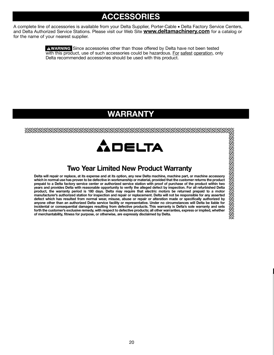 Delta MS275 instruction manual Accessories, Warranty 