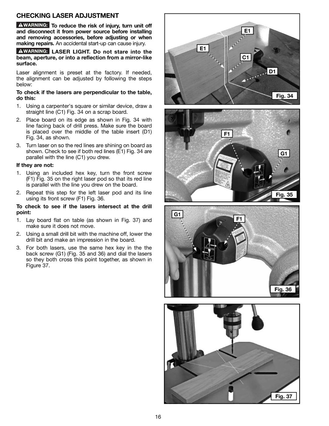 Delta N081935, 18-900L instruction manual Checking Laser Adjustment, If they are not 