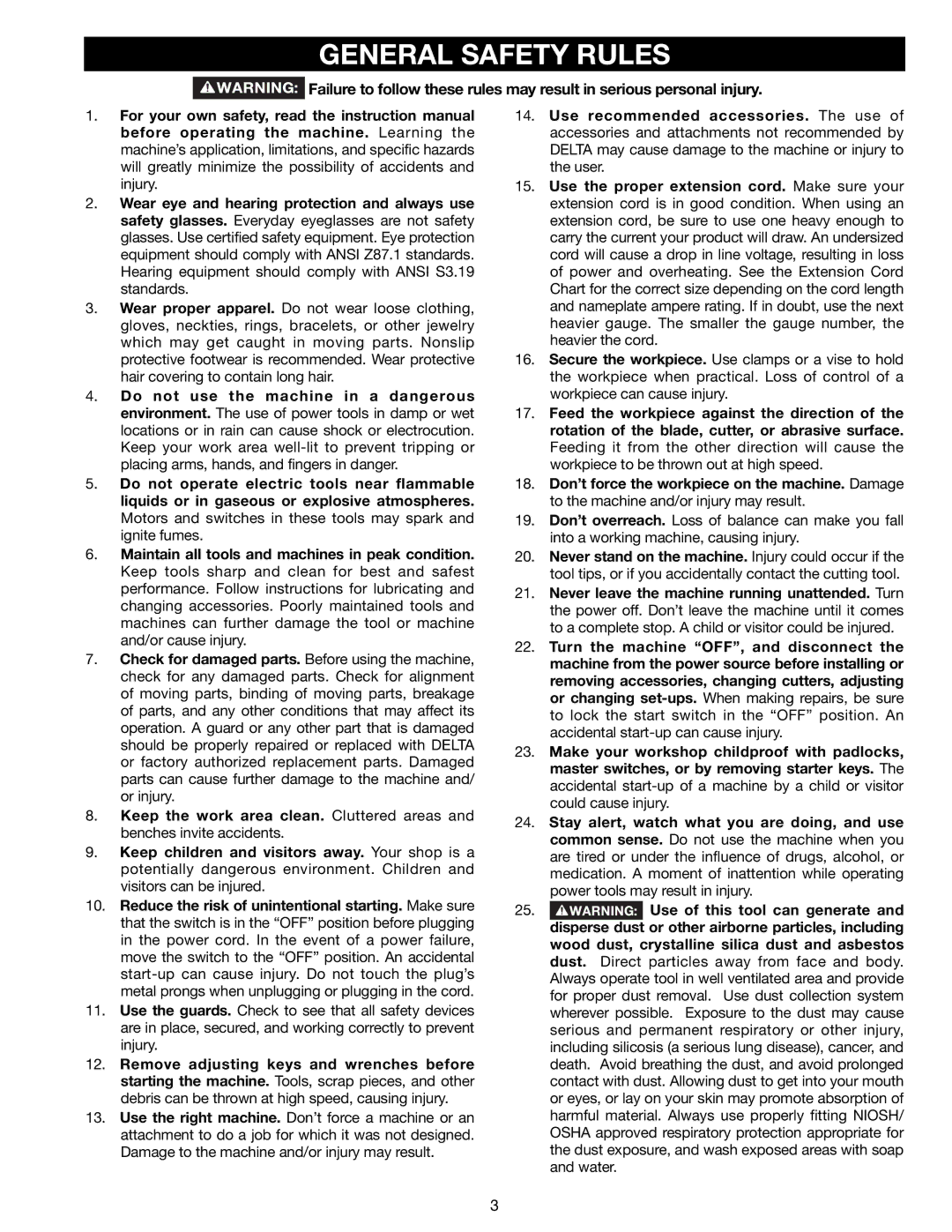 Delta 18-900L, N081935 instruction manual General Safety Rules 