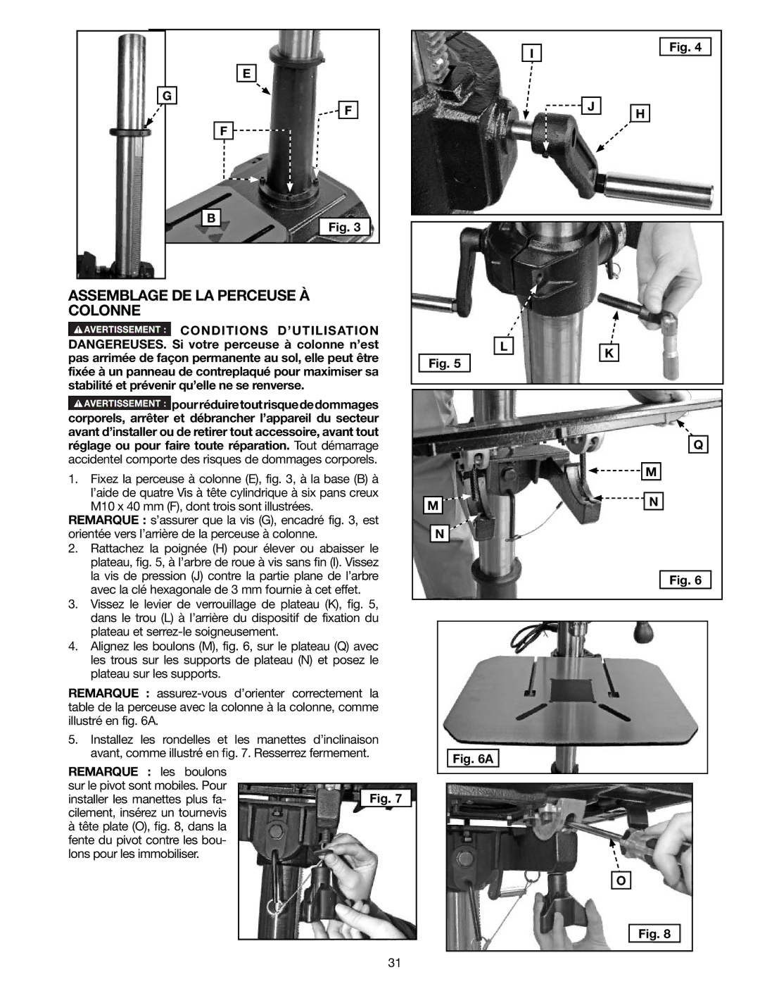 Delta 18-900L, N081935 instruction manual Assemblage DE LA Perceuse À Colonne 