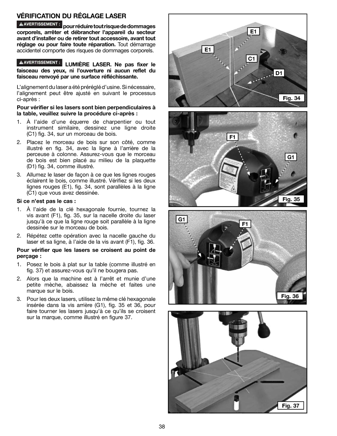 Delta N081935, 18-900L instruction manual Vérification DU Réglage Laser, Si ce n’est pas le cas 