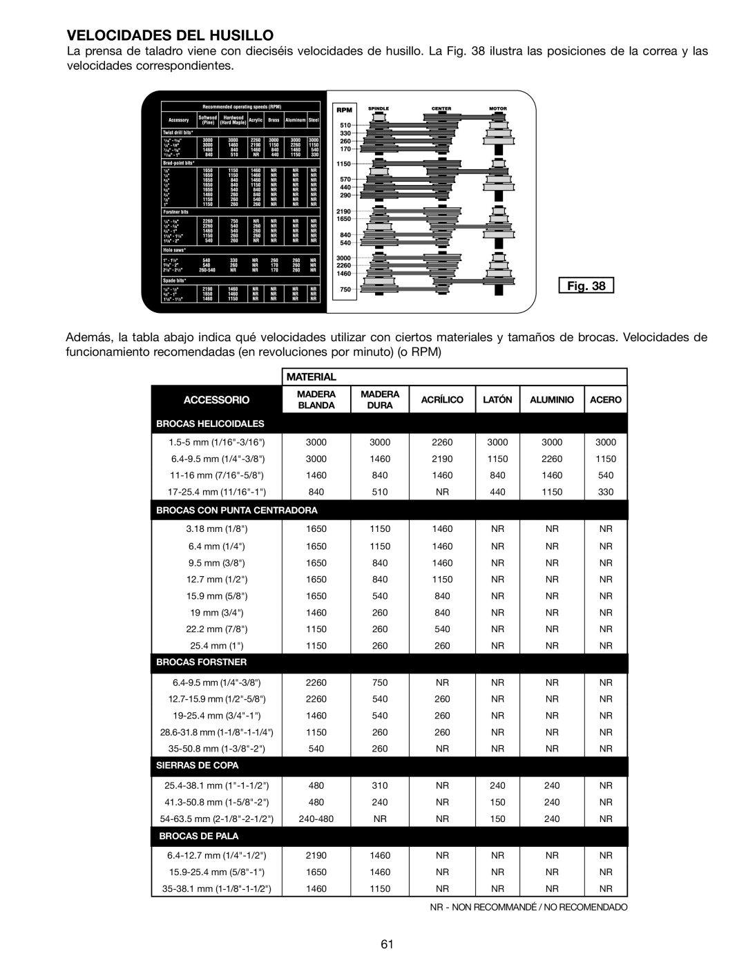 Delta 18-900L, N081935 instruction manual Velocidades DEL Husillo, Accessorio 