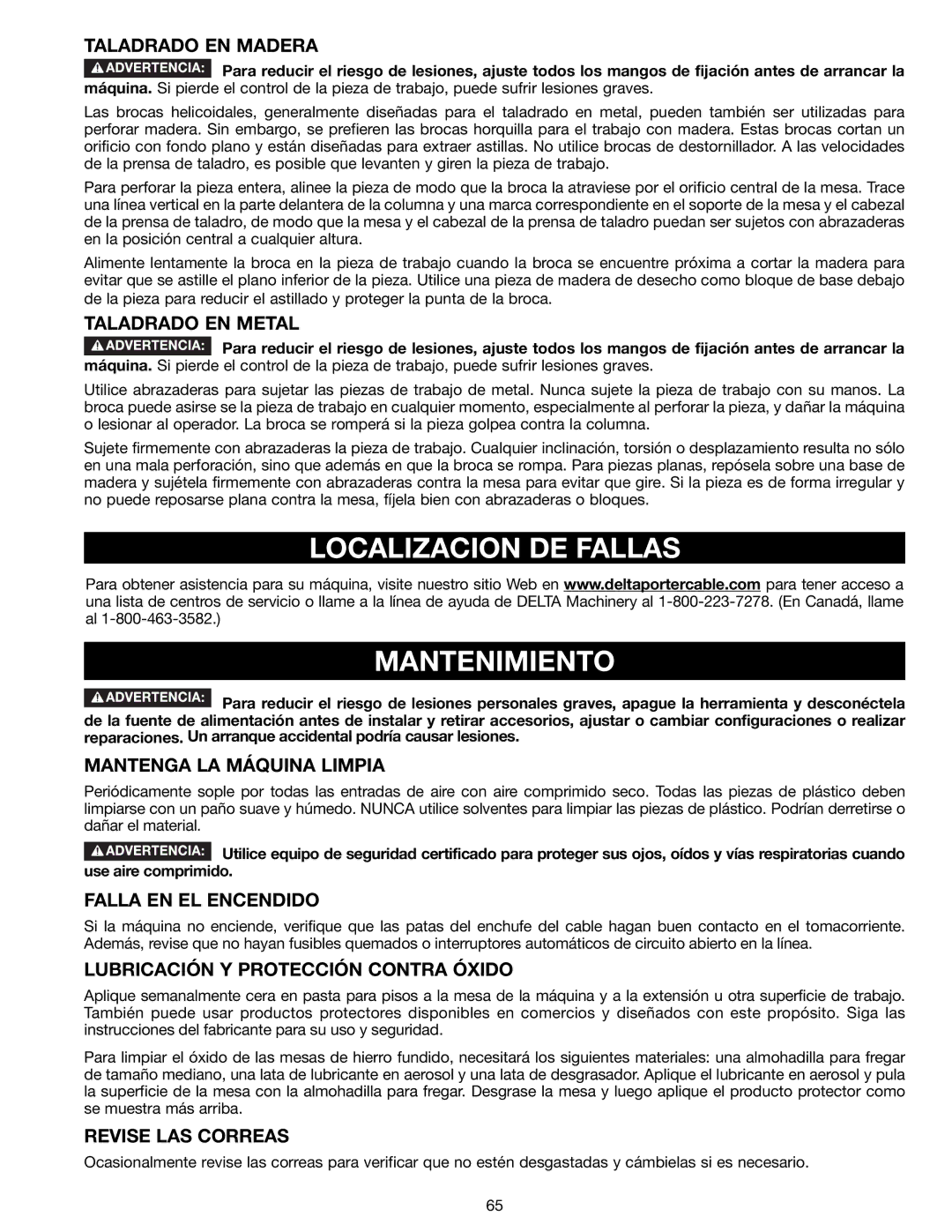 Delta 18-900L, N081935 instruction manual Localizacion DE Fallas Mantenimiento 