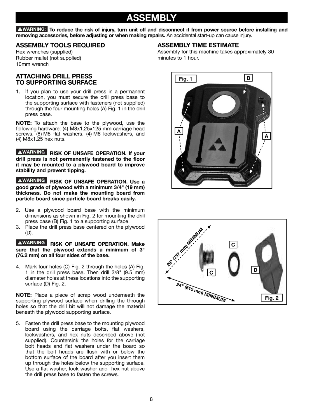 Delta N081935, 18-900L instruction manual Assembly Tools Required, Attaching Drill Press To Supporting Surface 