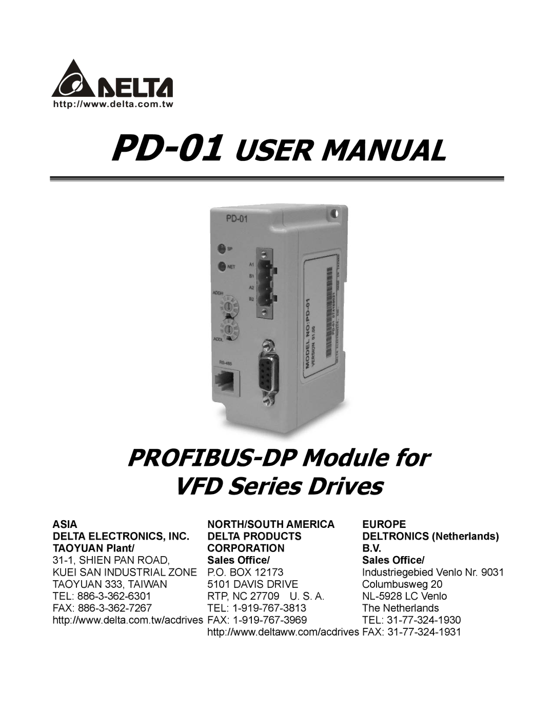 Delta PD-01 user manual PROFIBUS-DP Module for VFD Series Drives 