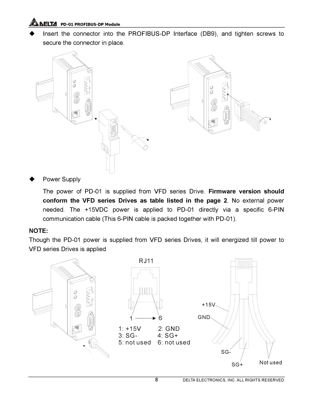 Delta PD-01 user manual RJ11 