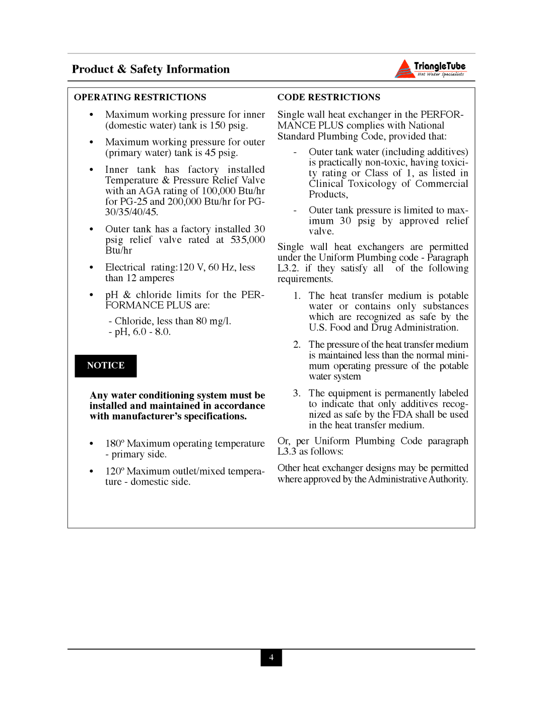 Delta PG PLUS-25 warranty Operating Restrictions 