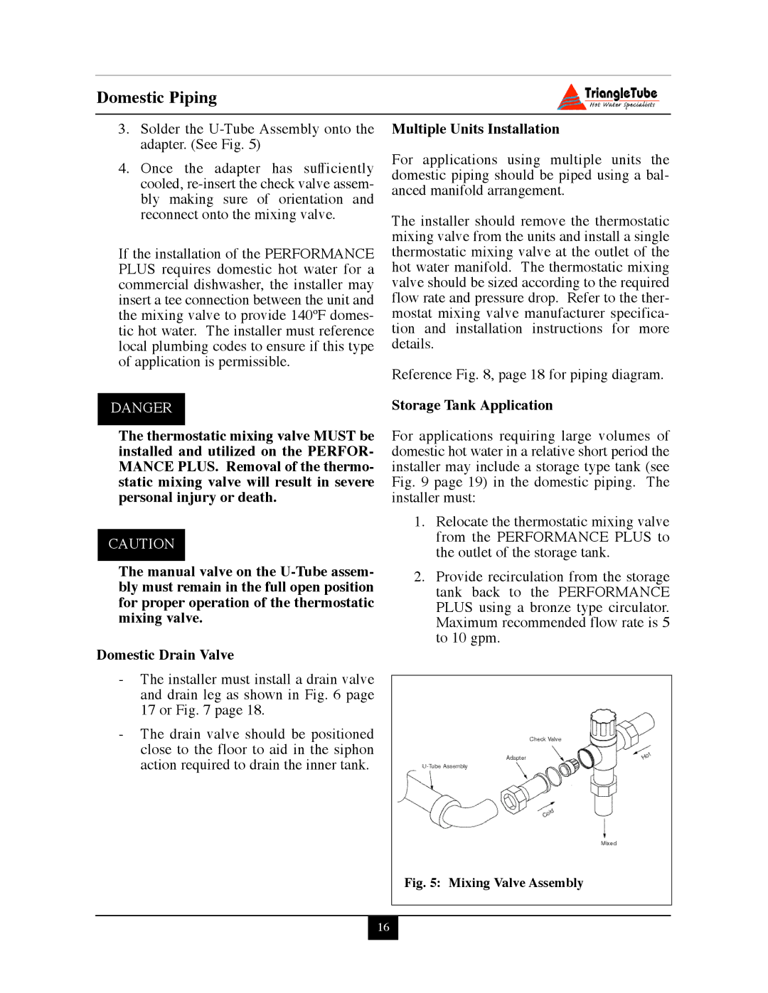 Delta PG PLUS-25 warranty Multiple Units Installation, Mixing Valve Assembly 