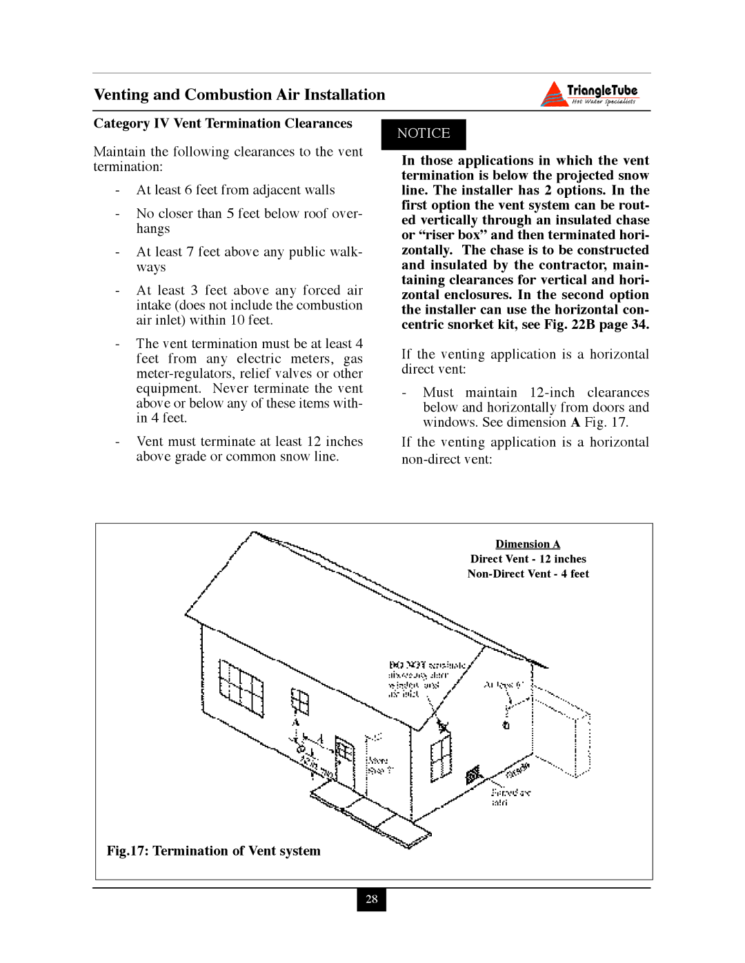 Delta PG PLUS-25 warranty Venting and Combustion Air Installation, Category IV Vent Termination Clearances 