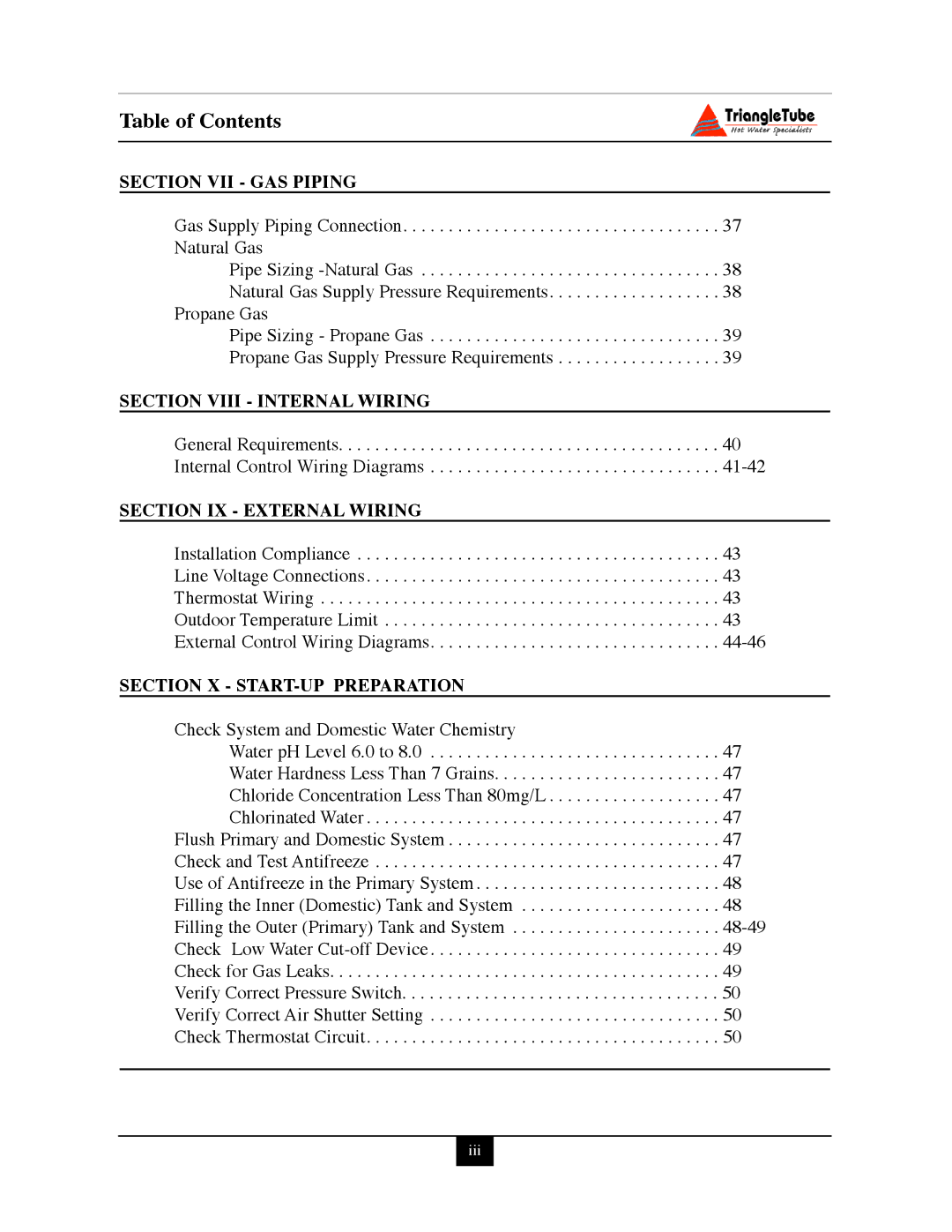 Delta PG PLUS-25 warranty Section VII GAS Piping, Section Viii Internal Wiring, Section IX External Wiring 