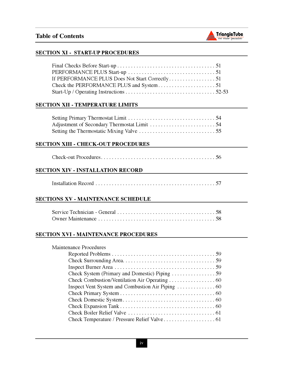 Delta PG PLUS-25 warranty Section XI START-UP Procedures, Section XII Temperature Limits, Section Xiii CHECK-OUT Procedures 