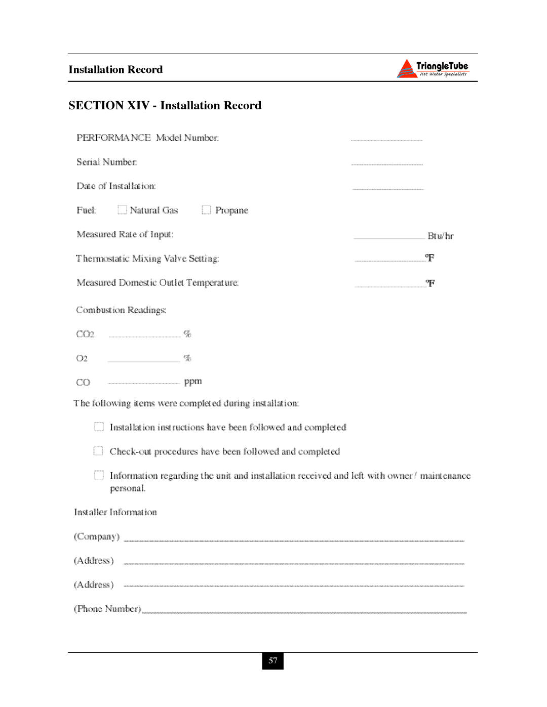 Delta PG PLUS-25 warranty Section XIV Installation Record 