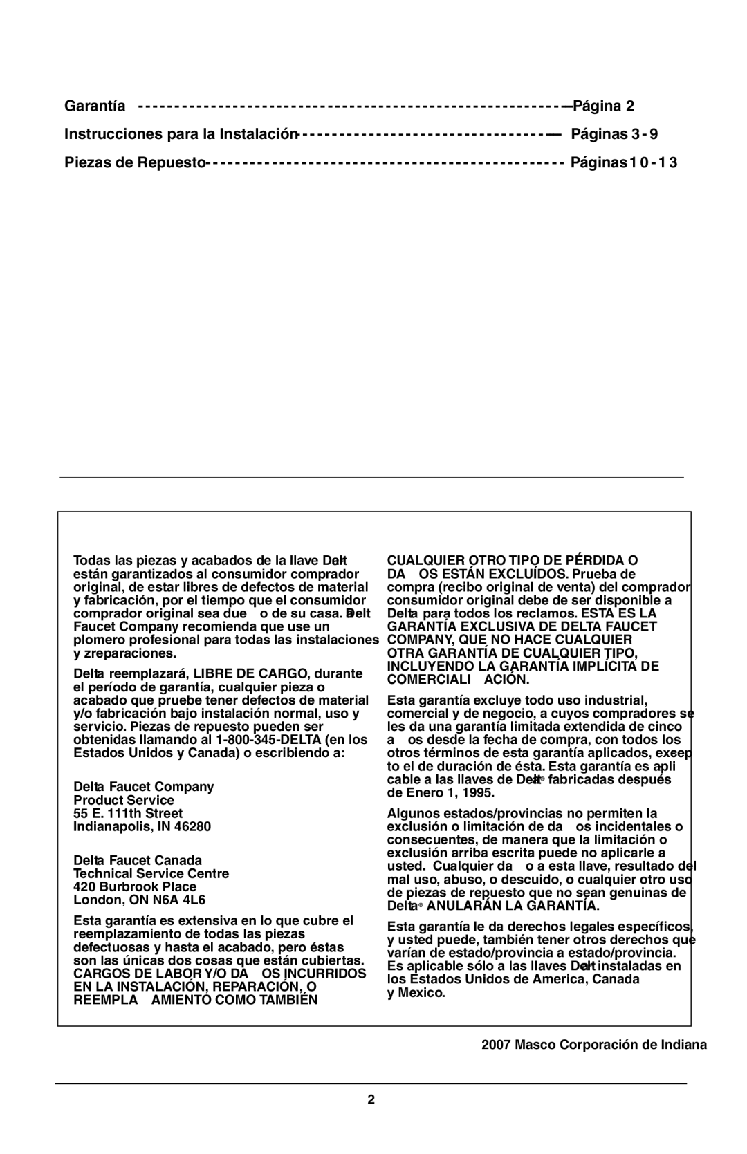 Delta R18224, R18448 instruction sheet Índice 