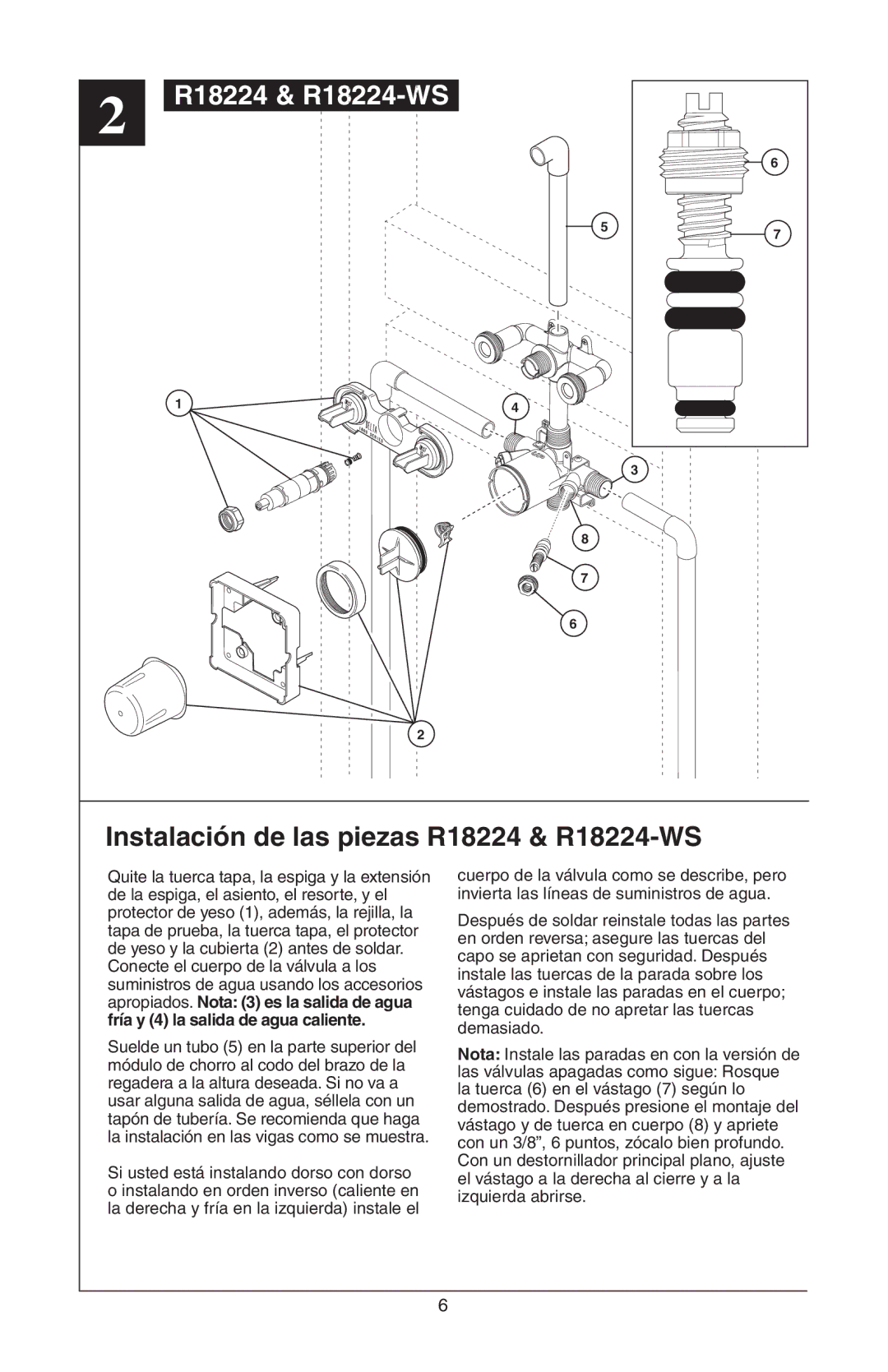 Delta R18448 instruction sheet Instalación de las piezas R18224 & R18224-WS 