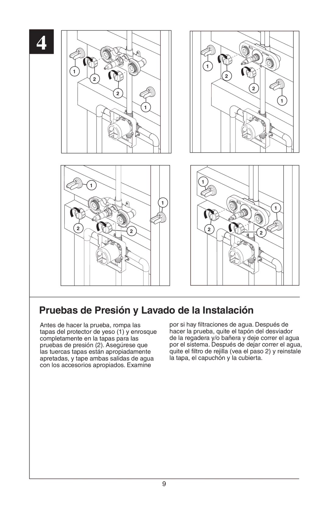 Delta R18448, R18224 instruction sheet Pruebas de Presión y Lavado de la Instalación 