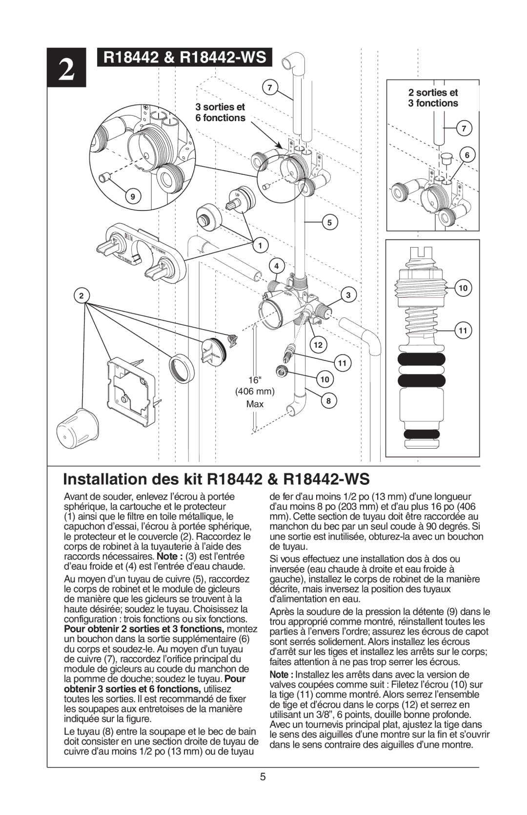 Delta R18448, R18224 instruction sheet Installation des kit R18442 & R18442-WS 