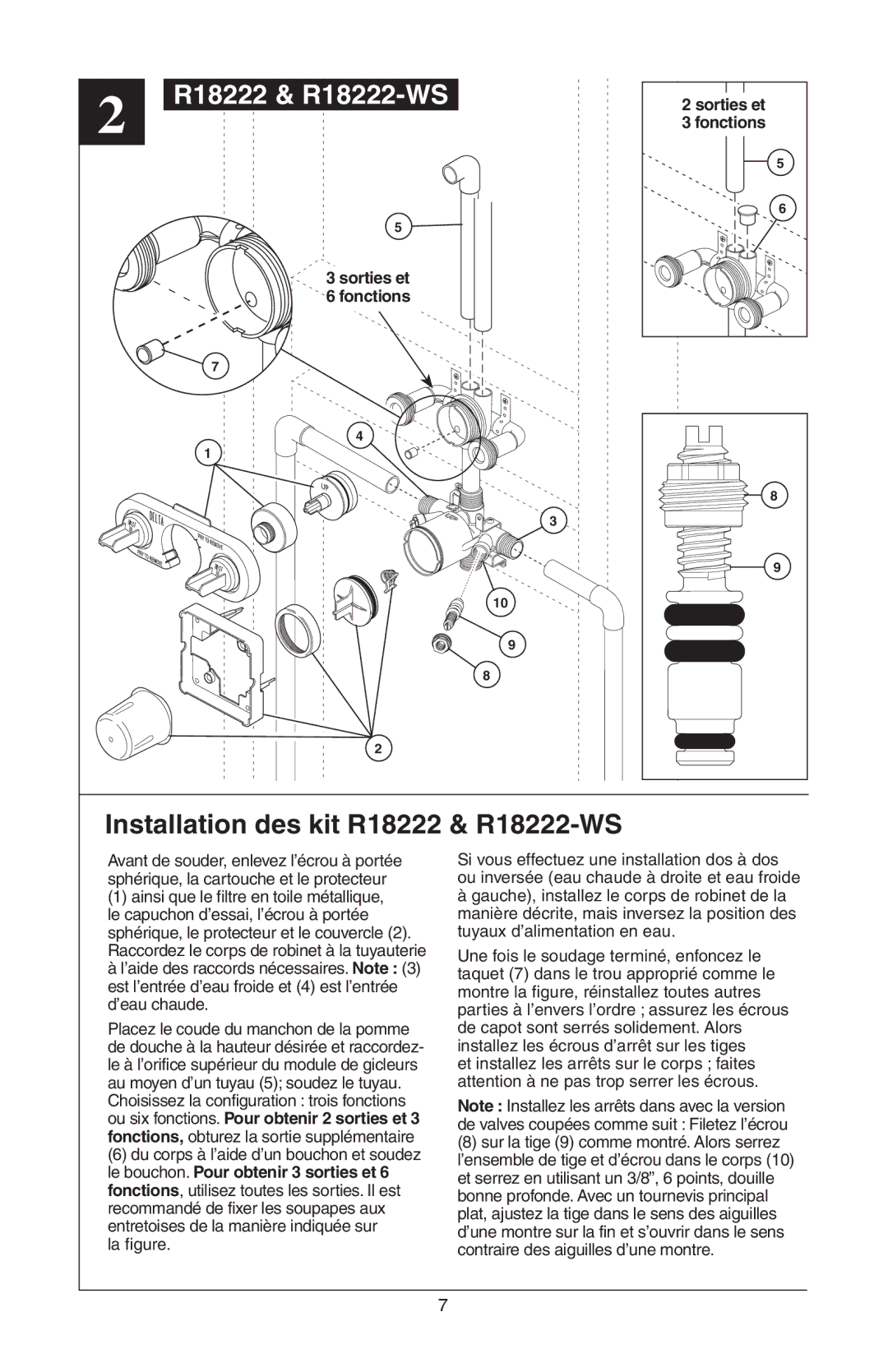 Delta R18448, R18224 instruction sheet Installation des kit R18222 & R18222-WS 