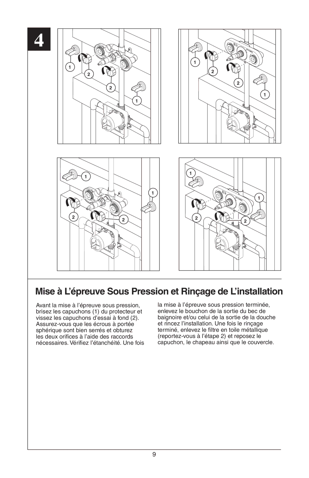 Delta R18448, R18224 instruction sheet Mise à L’épreuve Sous Pression et Rinçage de L’installation 