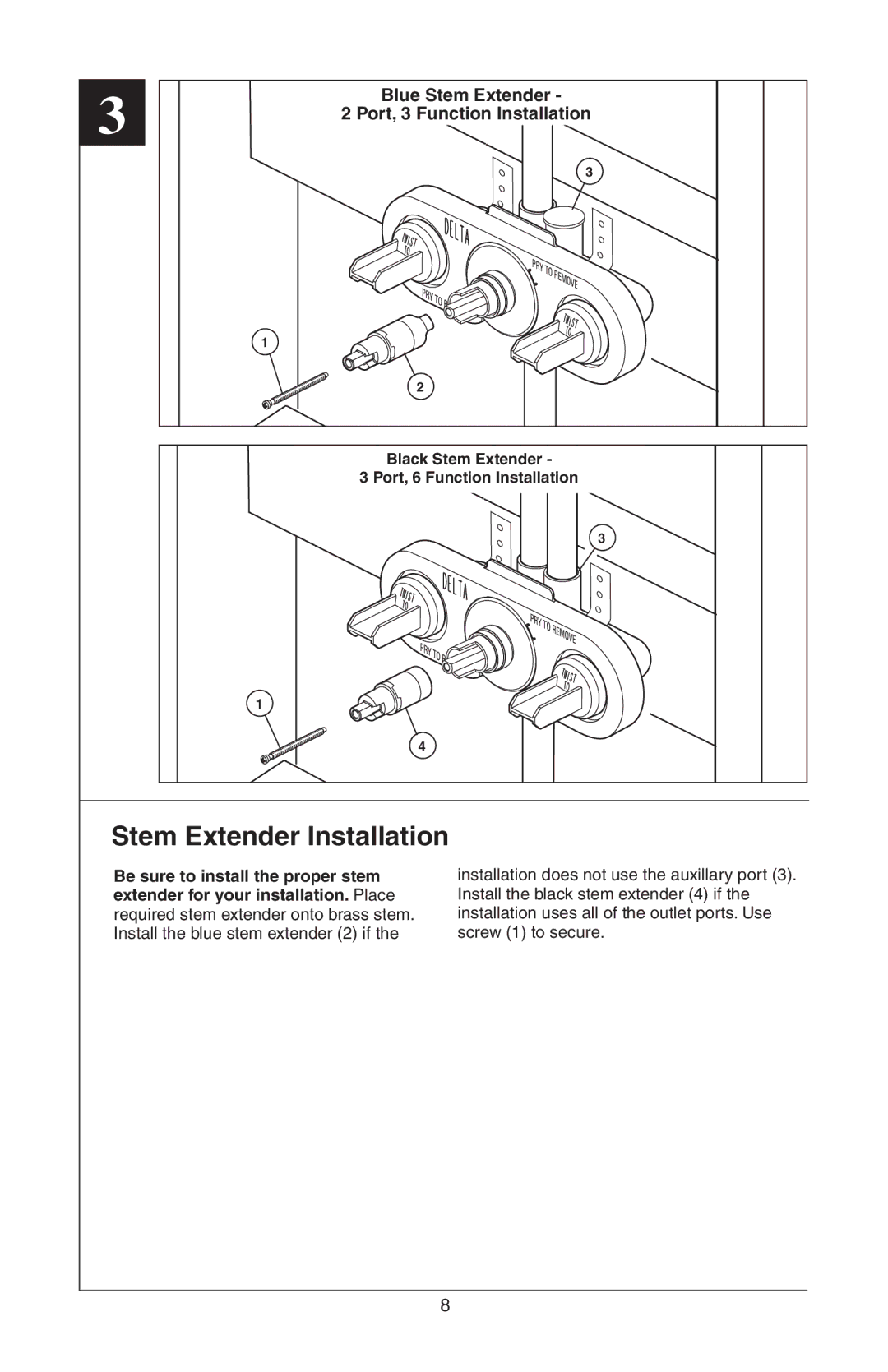 Delta R18224, R18448 instruction sheet Stem Extender Installation 