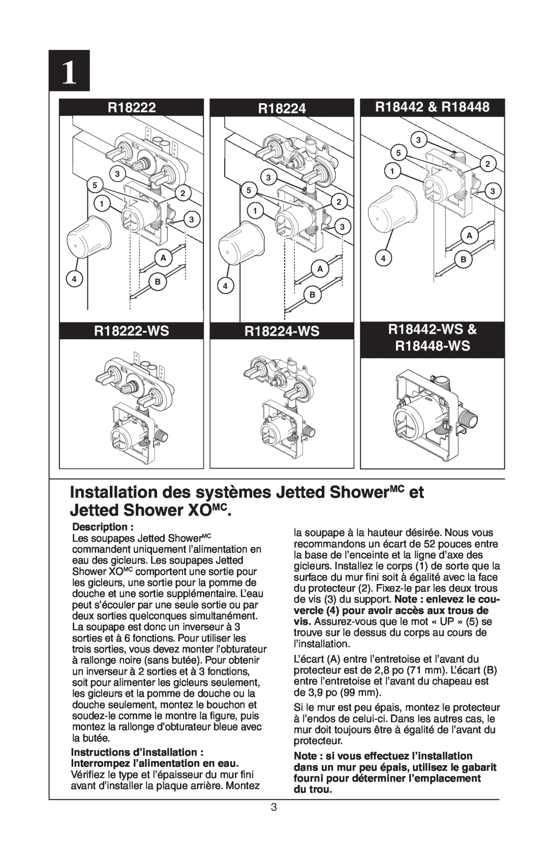 Delta R18448 Installation des systèmes Jetted ShowerMC et Jetted Shower XOMC, R18222-WS, R18224-WS, Description 