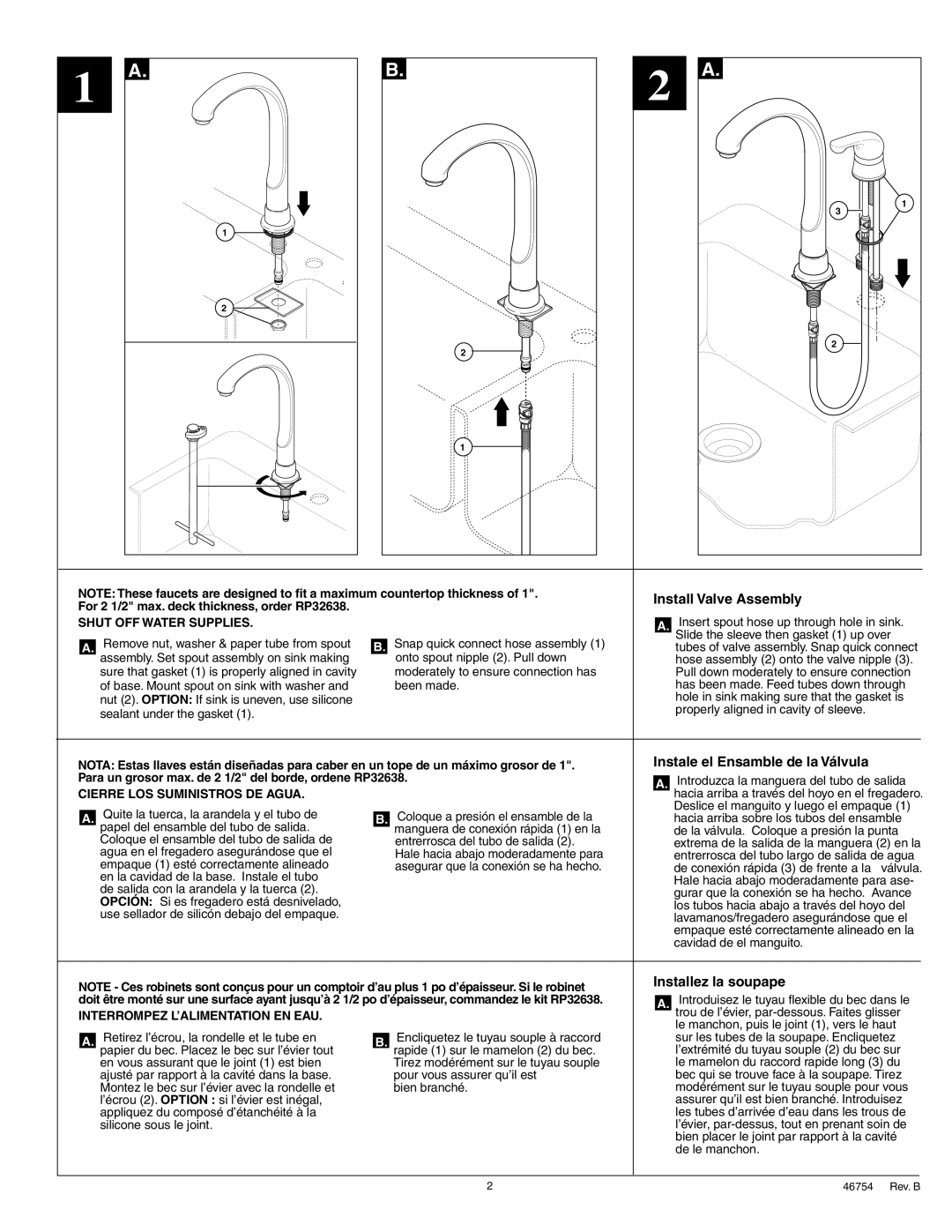 Delta RP61, RP31833, RP21469, RP13938, RP6052 Install Valve Assembly, Instale el Ensamble de la Válvula, Installez la soupape 