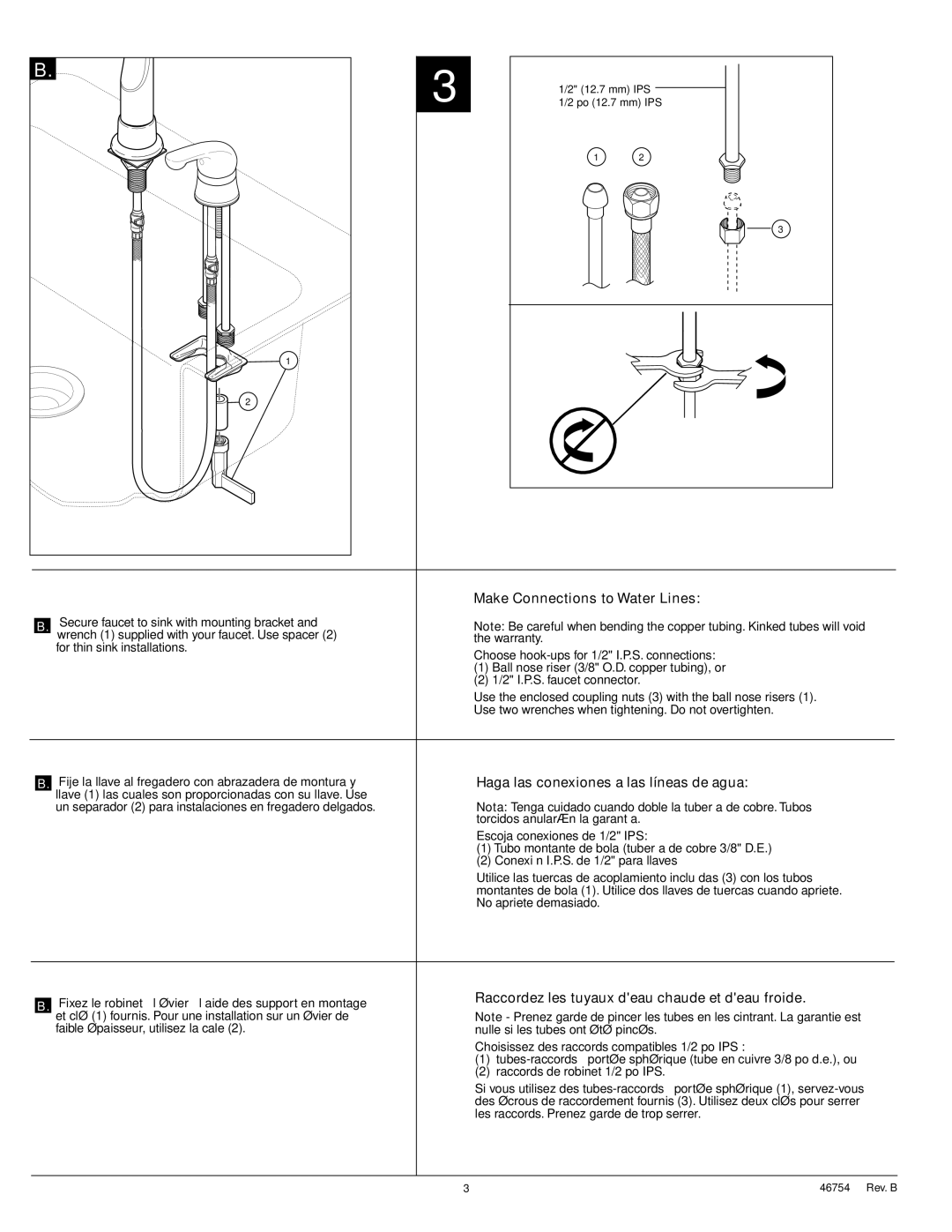 Delta RP31835, RP31833, RP21469, RP13938, RP6052 Make Connections to Water Lines, Haga las conexiones a las líneas de agua 