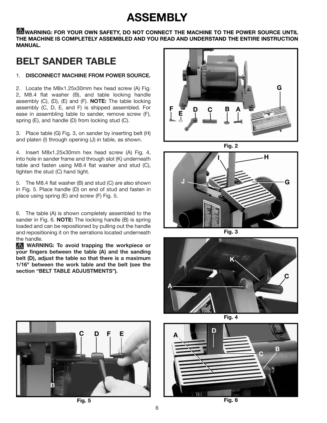 Delta SA150 instruction manual Assembly, Belt Sander Table 