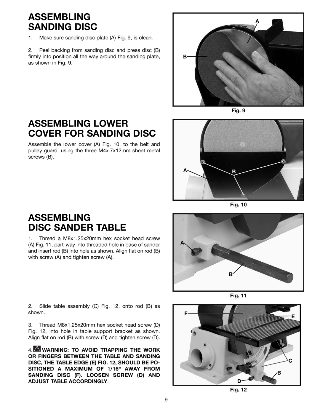 Delta SA446 Assembling Sanding Disc, Assembling Lower Cover for Sanding Disc, Assembling Disc Sander Table 