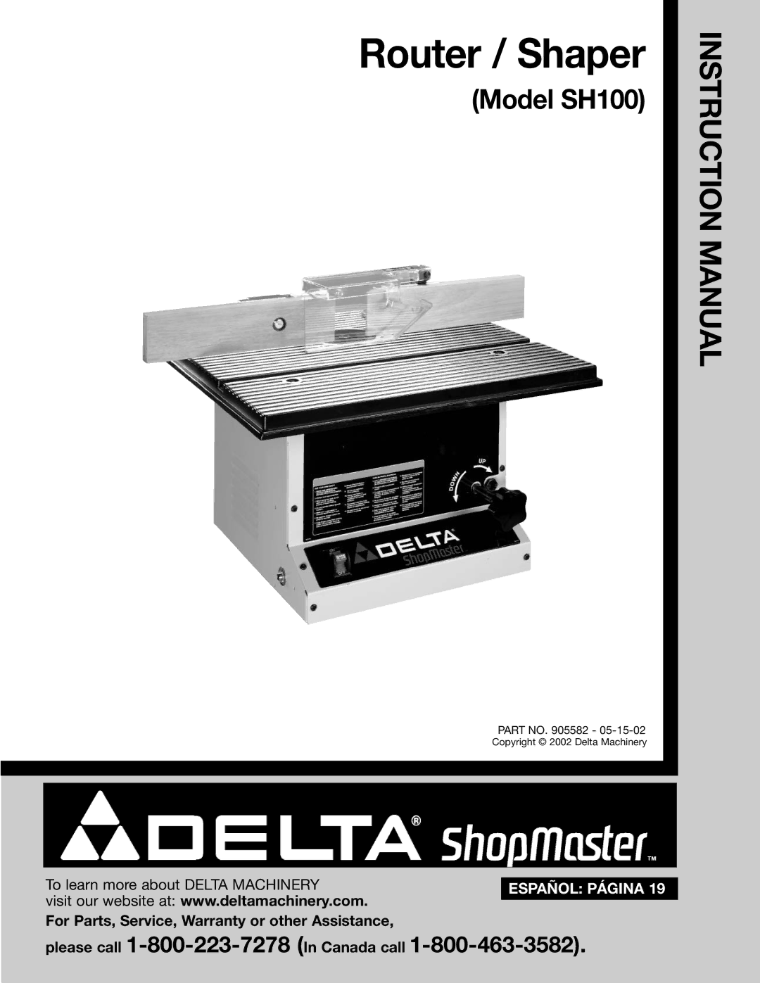 Delta SH100 instruction manual Router / Shaper 