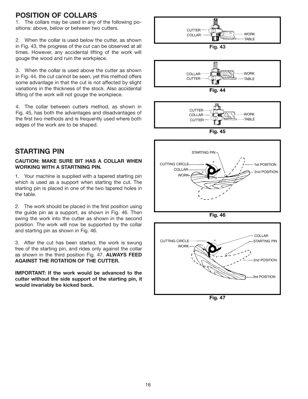 Delta SH100 instruction manual Position of Collars 