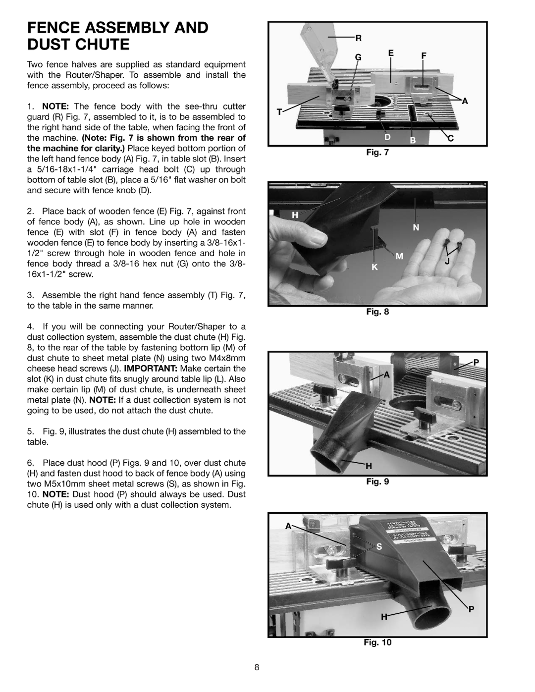 Delta SH100 instruction manual Fence Assembly and Dust Chute, Machine. Note is shown from the rear 