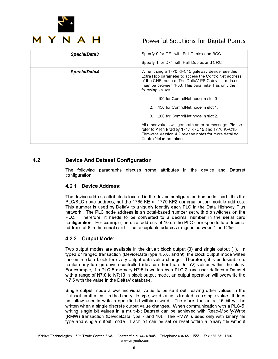 Delta PLC-5, SLC-500, 1770-KF2 user manual Device And Dataset Configuration, SpecialData4 