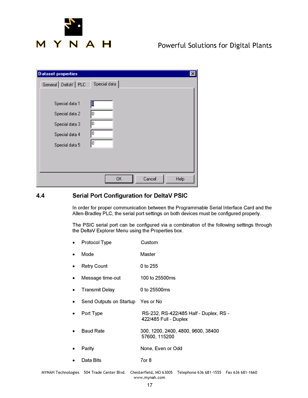 Delta SLC-500, PLC-5, 1770-KF2 user manual Serial Port Configuration for DeltaV Psic 