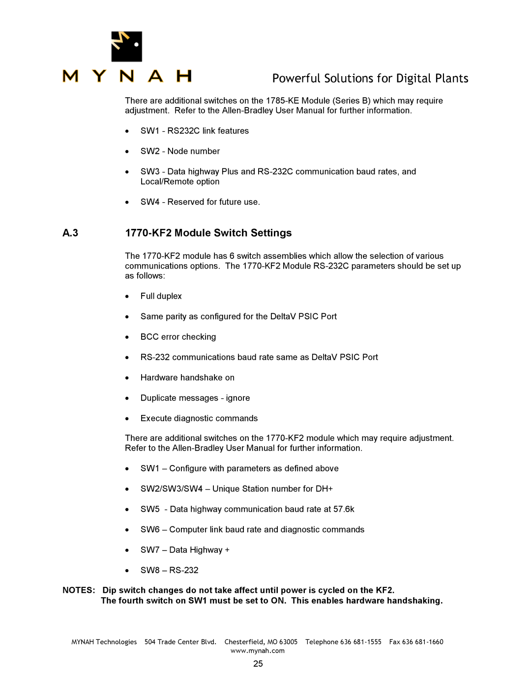 Delta SLC-500, PLC-5 user manual 1770-KF2 Module Switch Settings 