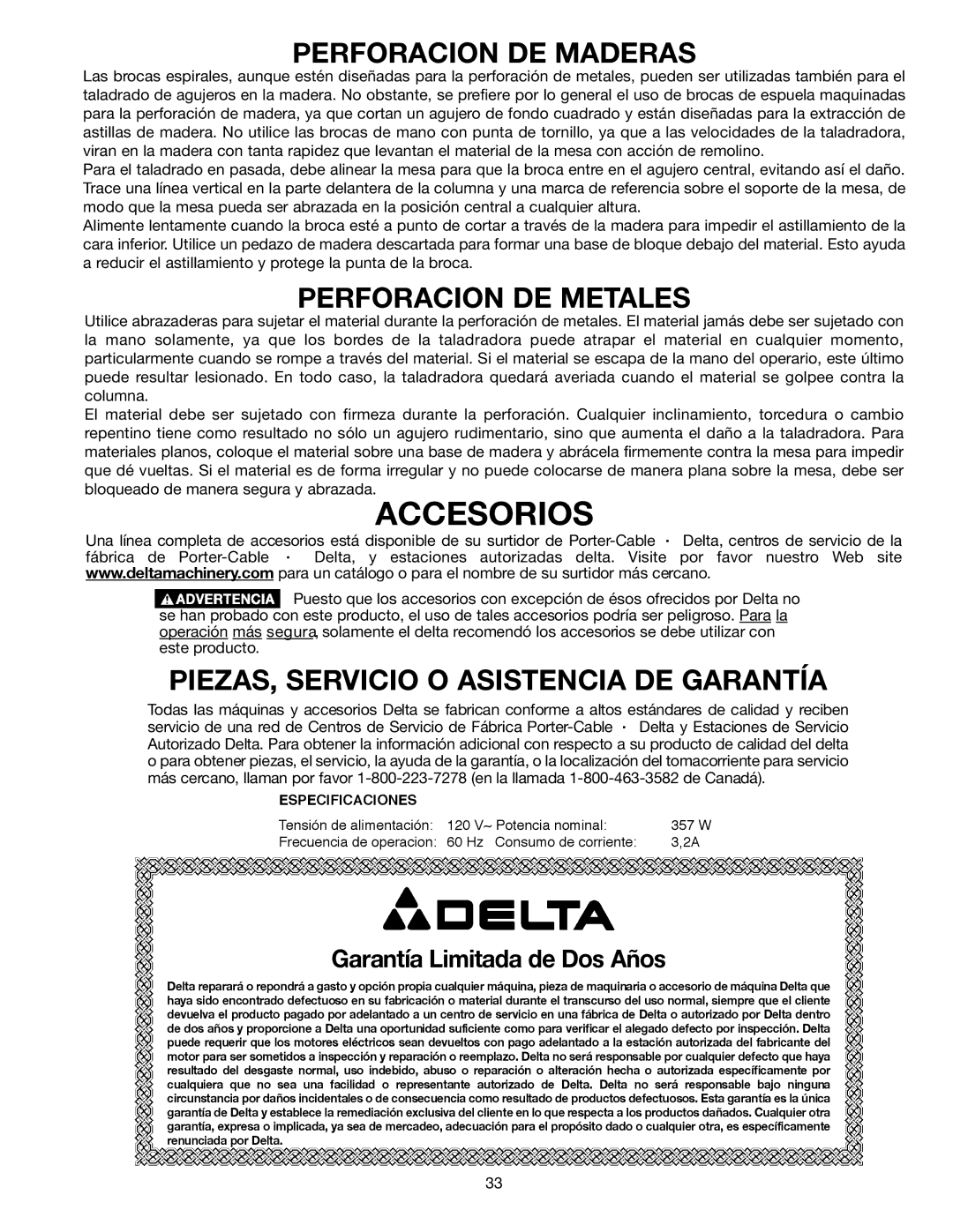 Delta 638517-00, SM300 warranty Perforacion DE Maderas, Perforacion DE Metales, PIEZAS, Servicio O Asistencia DE Garantía 