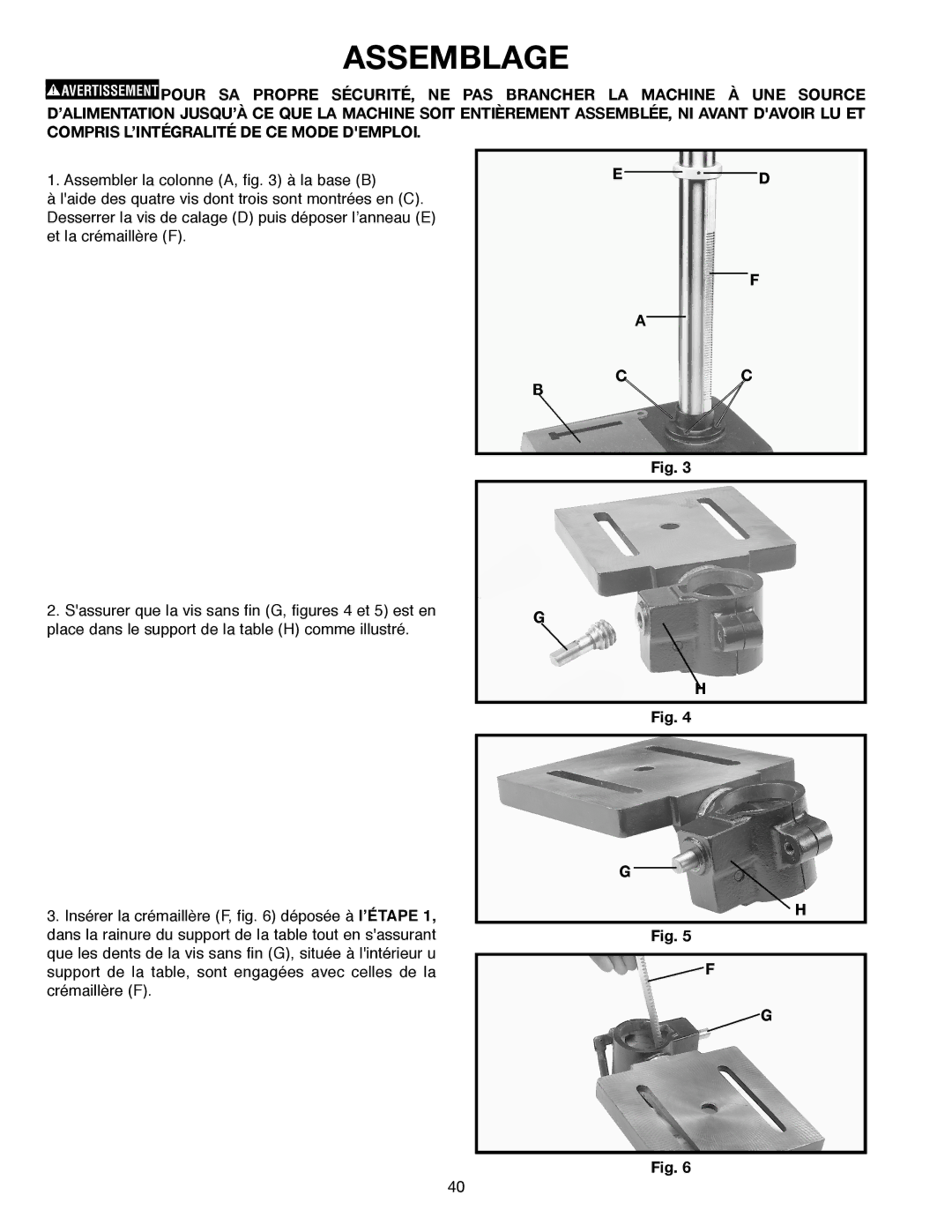 Delta SM300, 638517-00 warranty Assemblage, Assembler la colonne A, à la base B 