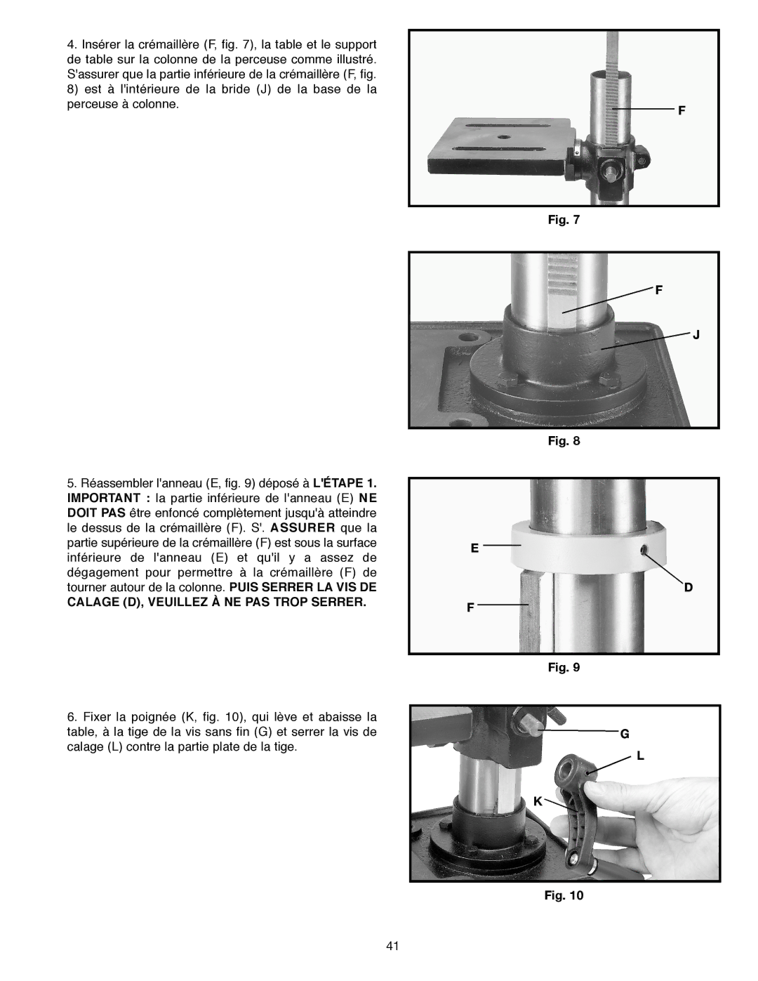 Delta 638517-00, SM300 warranty Calage D, Veuillez À NE PAS Trop Serrer 