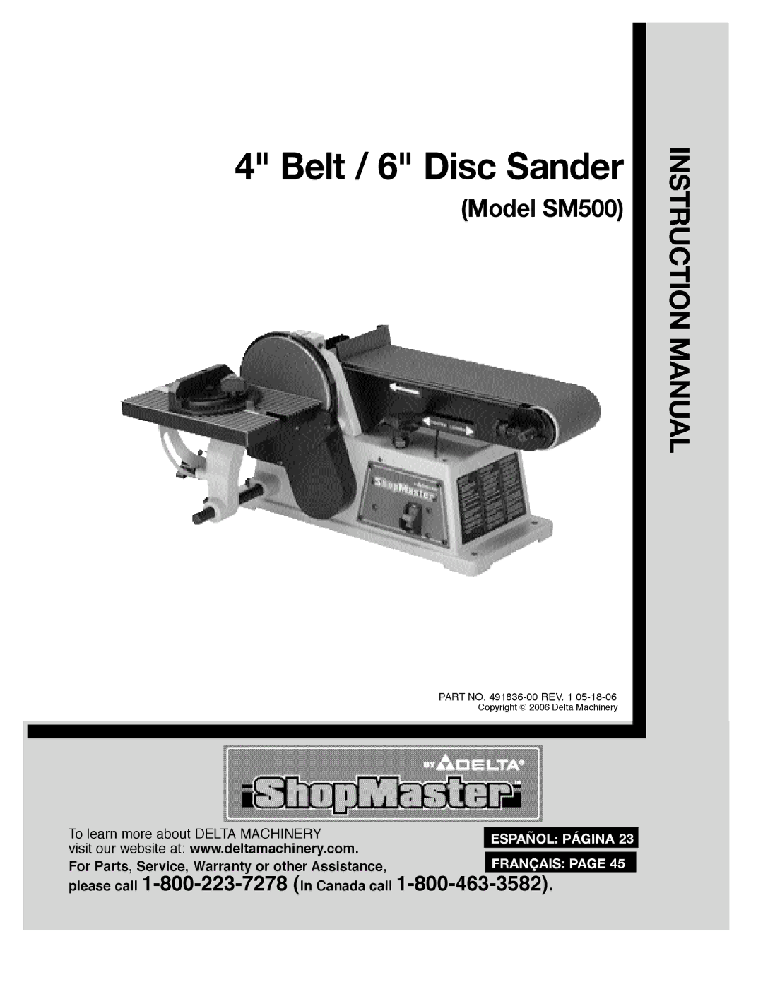 Delta 491836-00, SM500 warranty Belt / 6 Disc Sander 