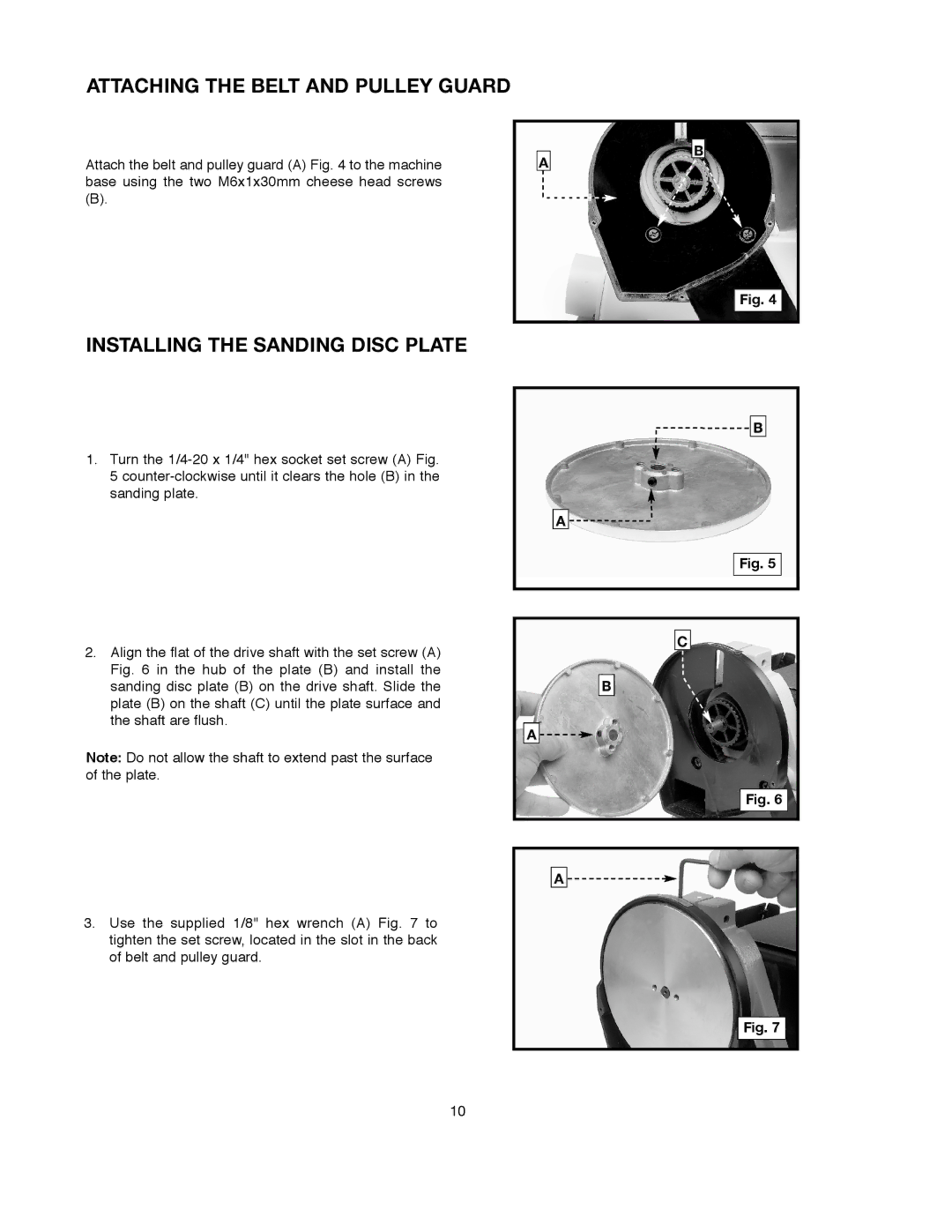 Delta SM500, 491836-00 warranty Attaching the Belt and Pulley Guard, Installing the Sanding Disc Plate 