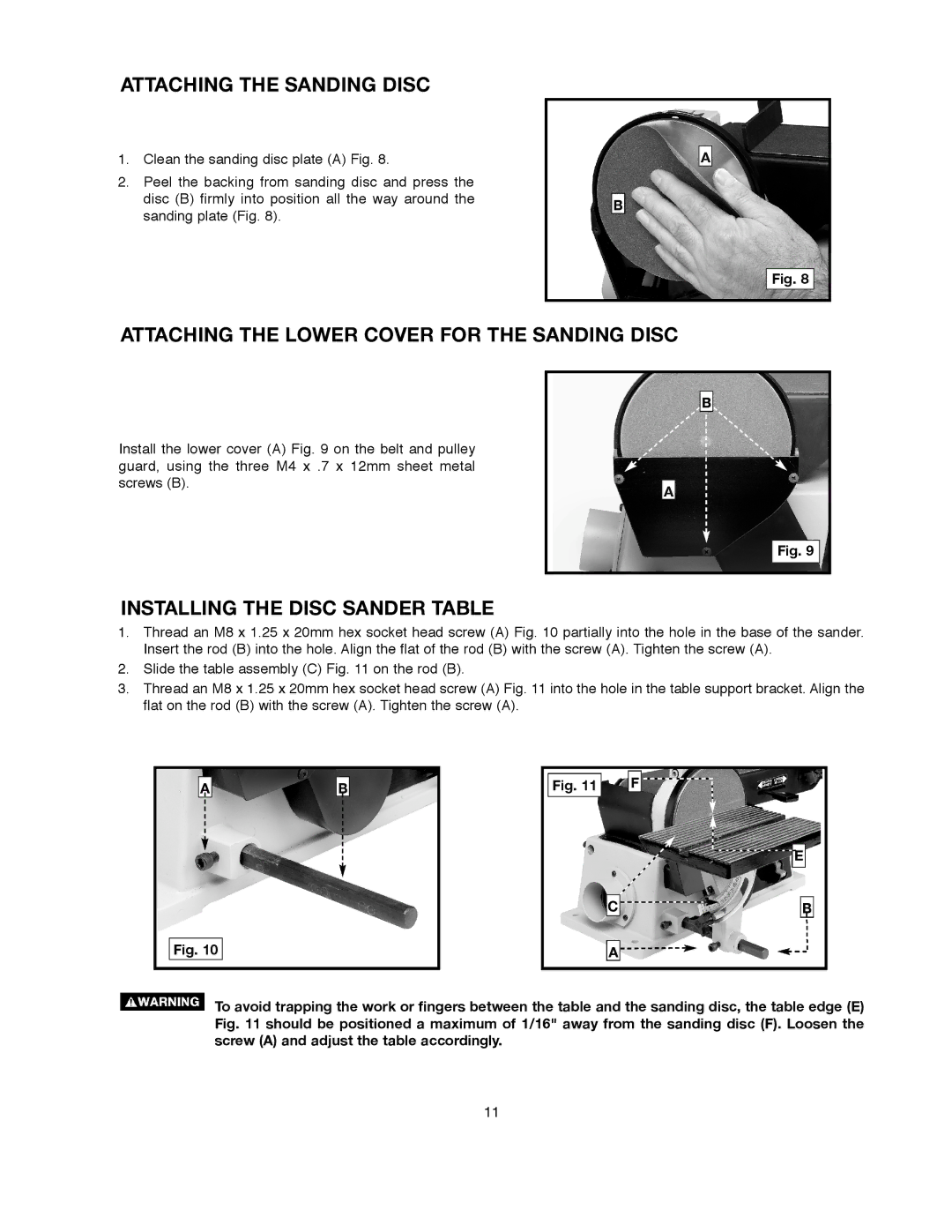 Delta 491836-00, SM500 warranty Attaching the Sanding Disc, Attaching the Lower Cover for the Sanding Disc 