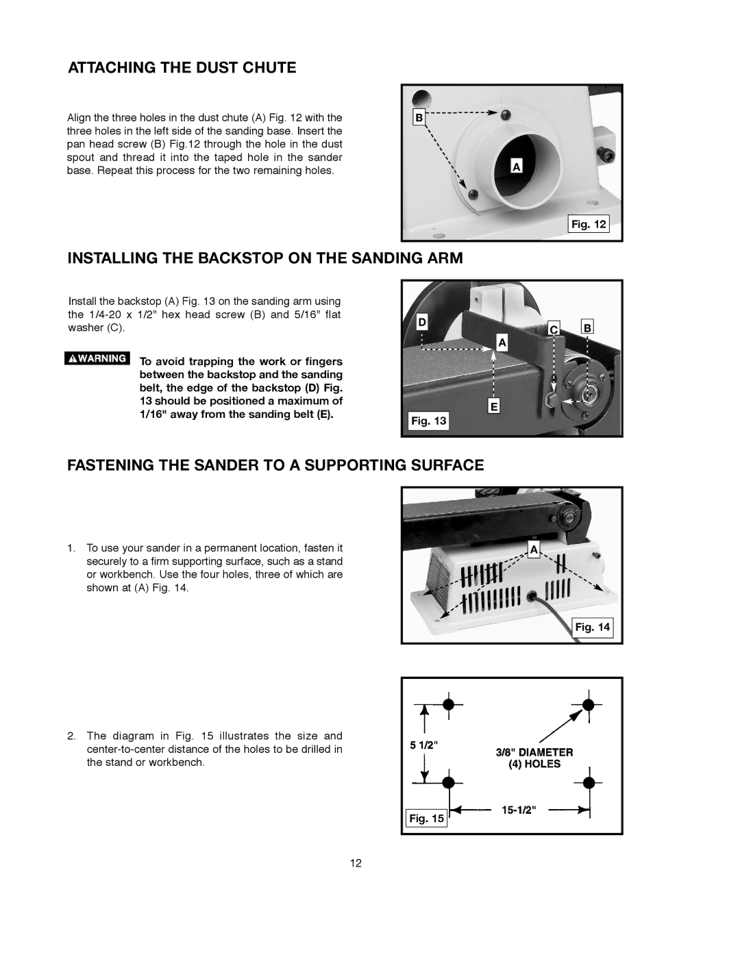 Delta SM500, 491836-00 warranty Attaching the Dust Chute, Installing the Backstop on the Sanding ARM 