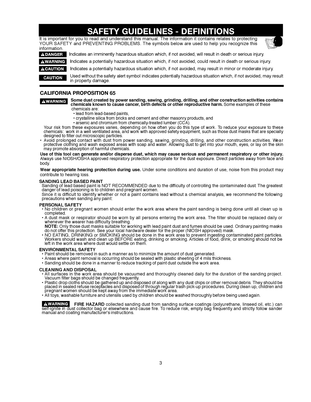 Delta 491836-00, SM500 warranty Safety Guidelines Definitions, California Proposition 