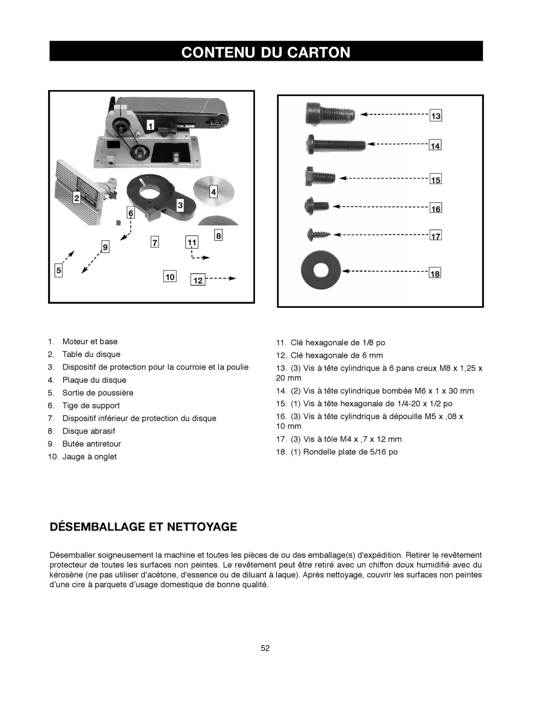 Delta SM500, 491836-00 warranty Contenu DU Carton, Désemballage ET Nettoyage 